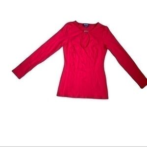 Bebe size XS long sleeve red top, gold accent keyhole, peekaboo, quality fabric